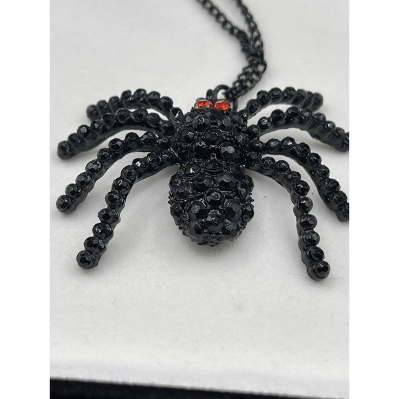 Black Sparkly Rhinestone Spider Necklace Dressy Spooky Halloween Costume Party - Picture 3 of 9